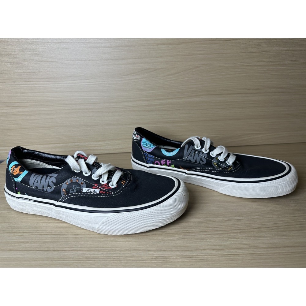 Vans 8.5 Womens 7 Men Black Unisex Tennis Shoes Lace Graphic White Rubber Skater